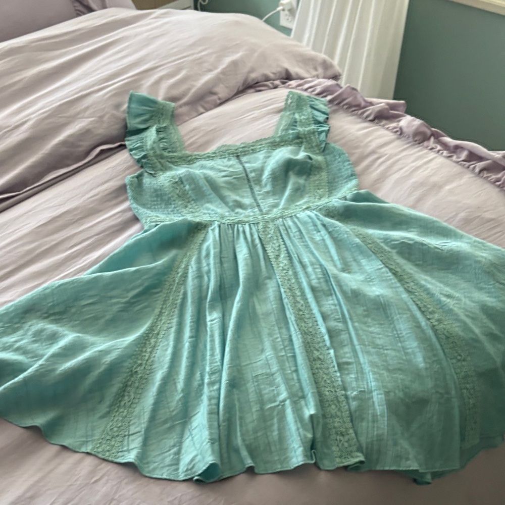 Pink Lily Mint Green Midi Dress with Lace Trim